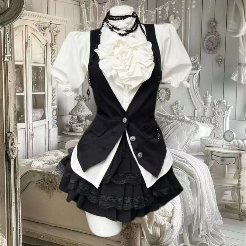 Vintage Victorian Fashion - Y2k Estetyczny styl Lolita Słodki 3-częściowy