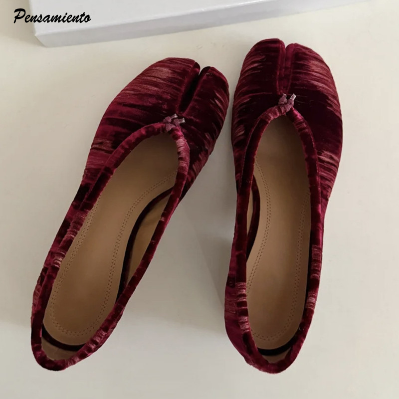 Vintage Fashion Online - Modne plisowane flanelowe baleriny z dzielonym