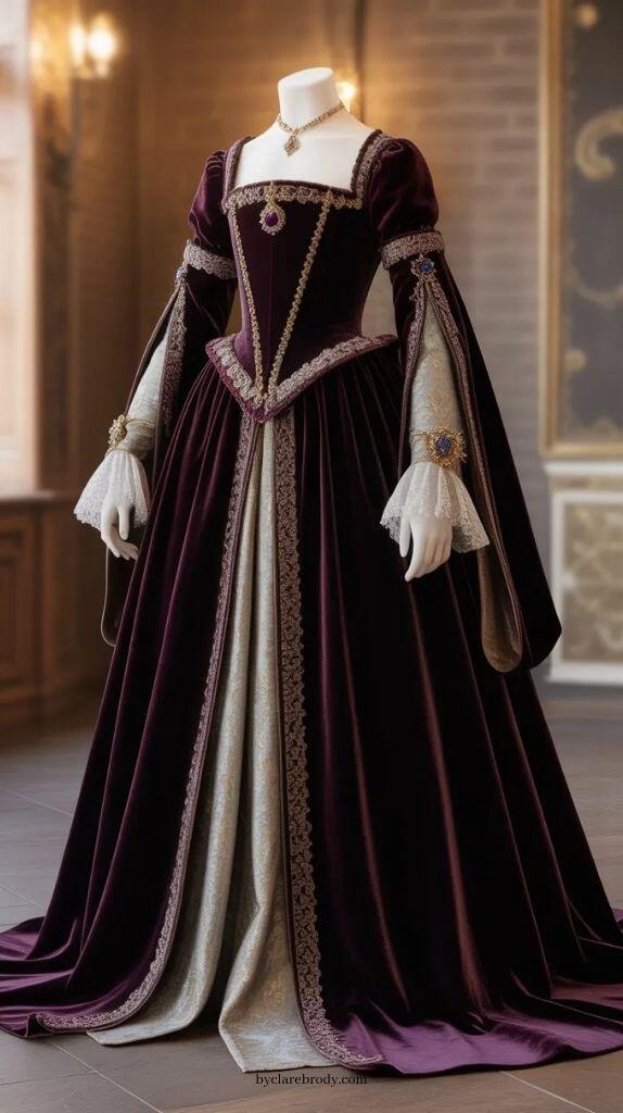 Vintage Victorian Fashion - Suknia balowa w stylu vintage, fioletowa,