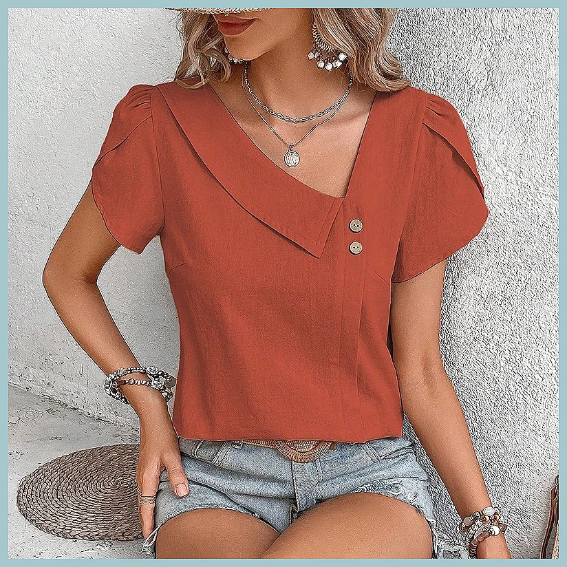 Vintage Women Fashion - Damska bluzka w jednolitym kolorze w